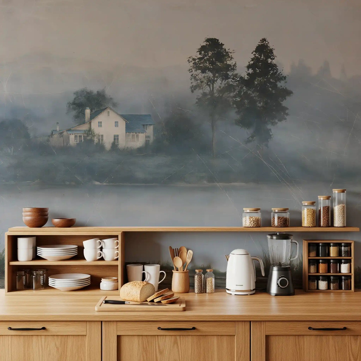 Foggy Morning Shoreline Retreat Wall Mural