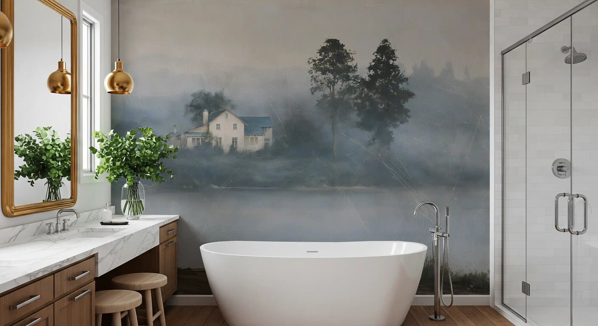 Foggy Morning Shoreline Retreat Wall Mural