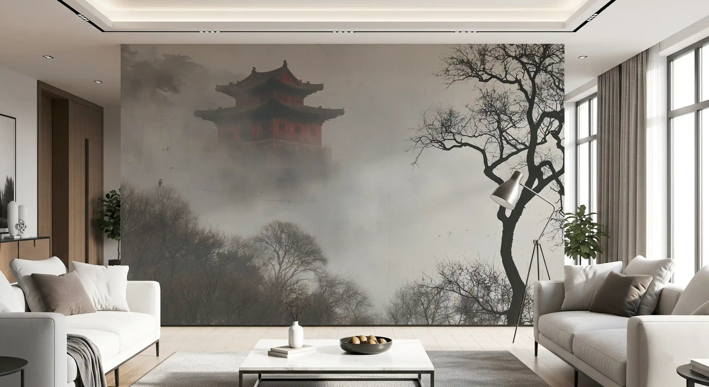 Misty Pagoda Mountain Retreat Wall Mural