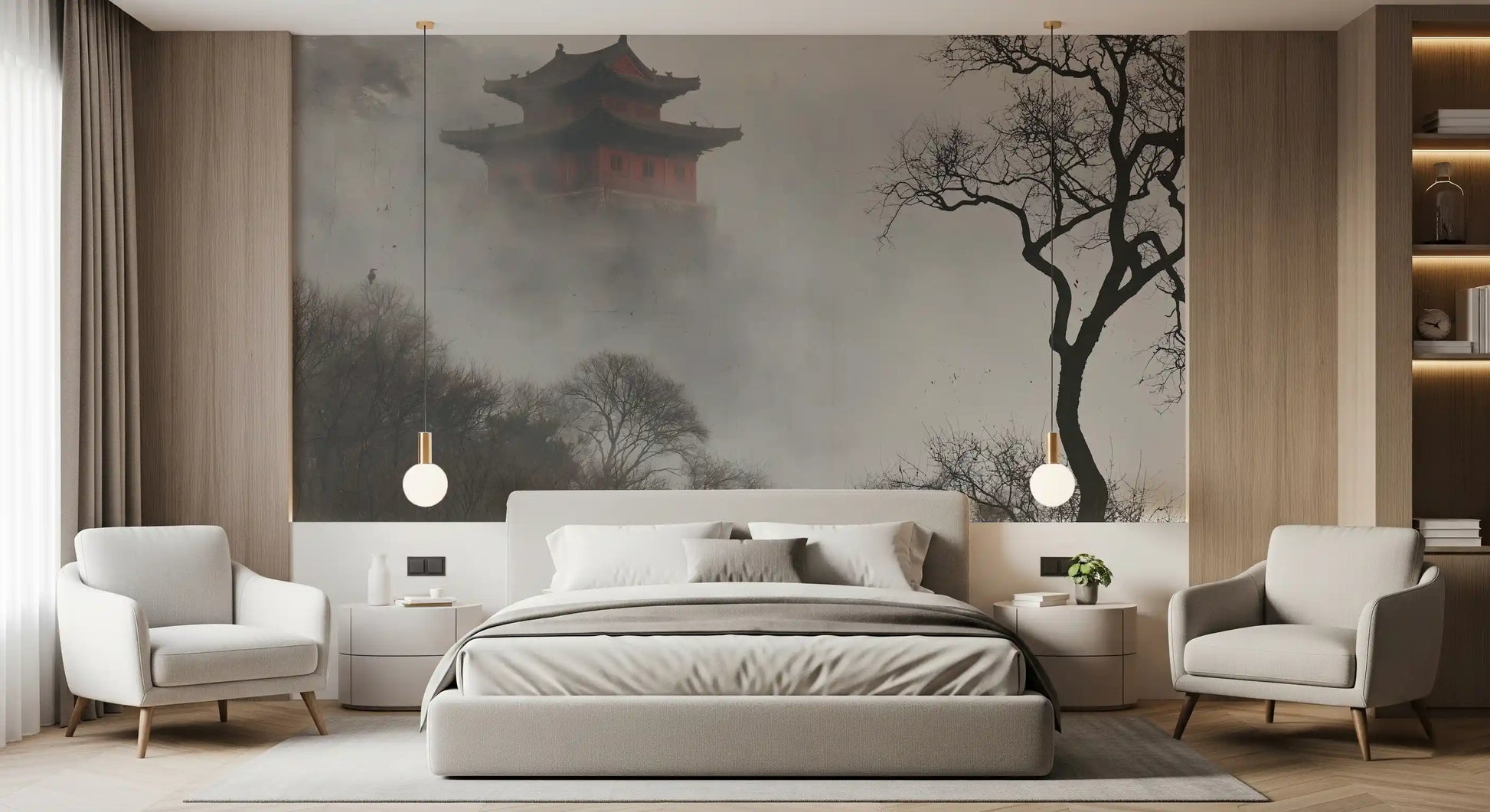 Misty Pagoda Mountain Retreat Wall Mural