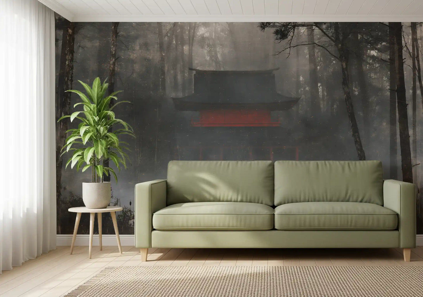 Zen Temple Foggy Woodland Wall Mural