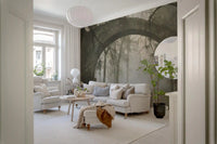 Misty Ancient Forest Stone Archway Wall Mural