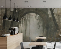 Misty Ancient Forest Stone Archway Wall Mural