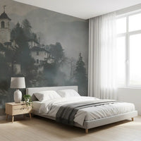 Vintage Foggy Hillside Retreat Wall Mural