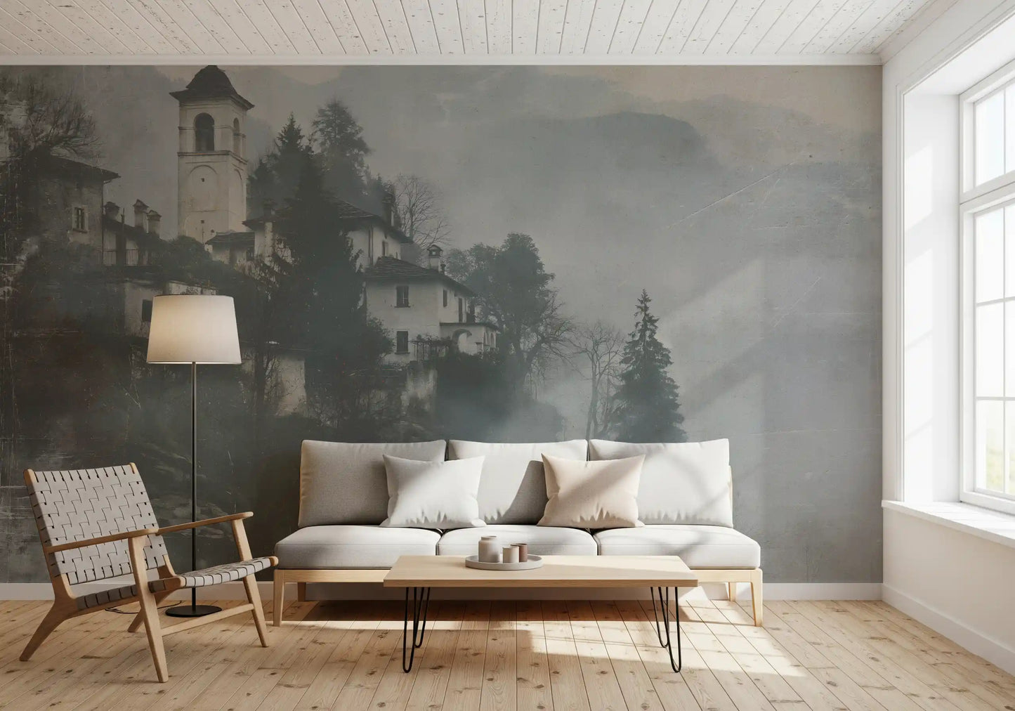 Vintage Foggy Hillside Retreat Wall Mural