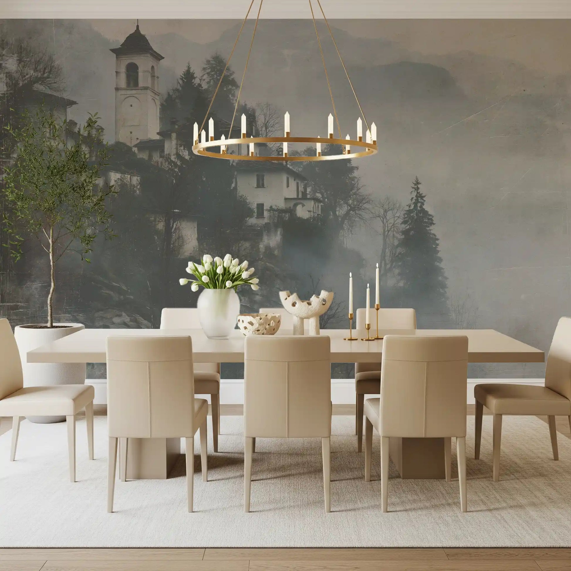 Vintage Foggy Hillside Retreat Wall Mural