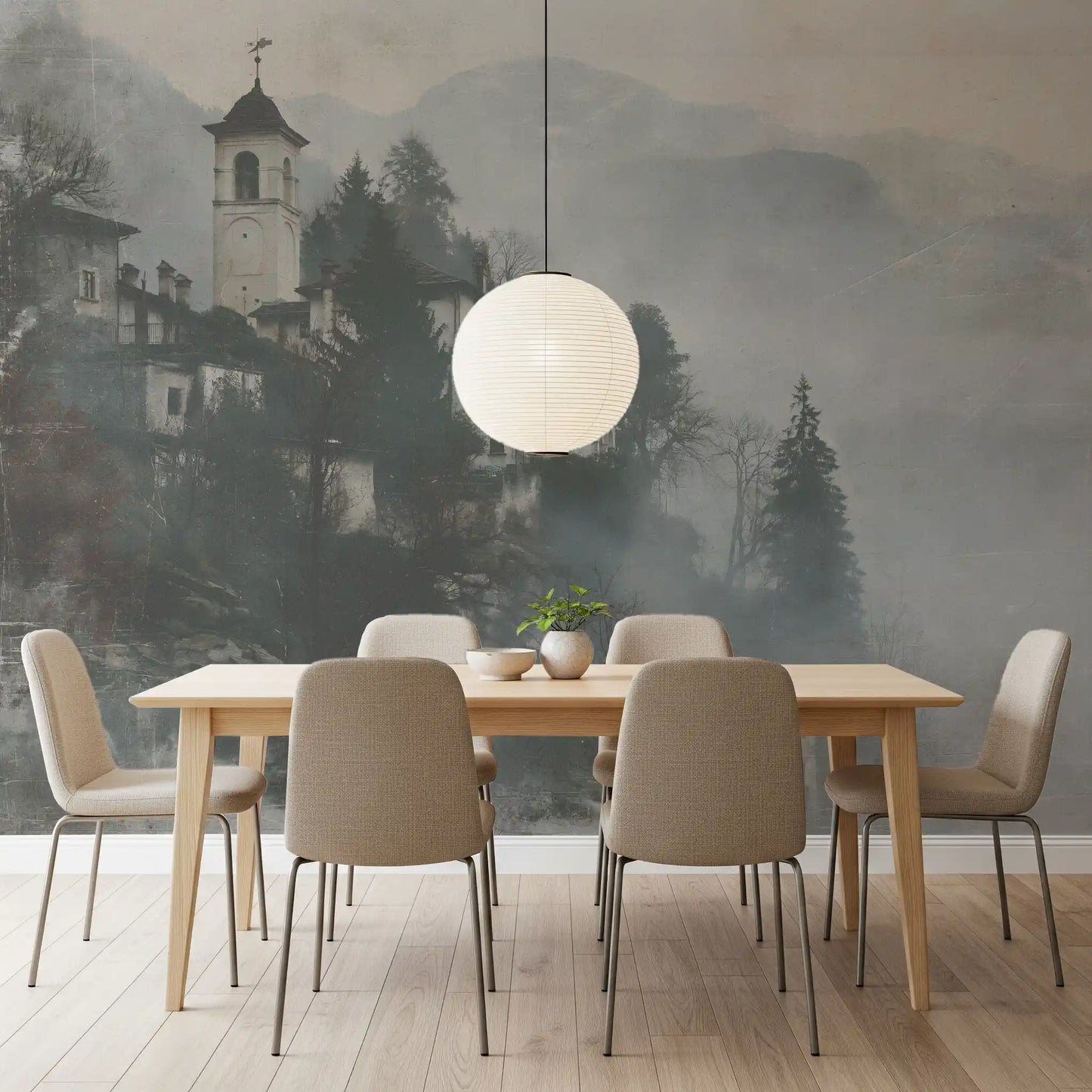 Vintage Foggy Hillside Retreat Wall Mural