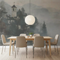 Vintage Foggy Hillside Retreat Wall Mural