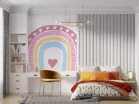Soft Pastel Rainbow Heart Arch Wall Mural