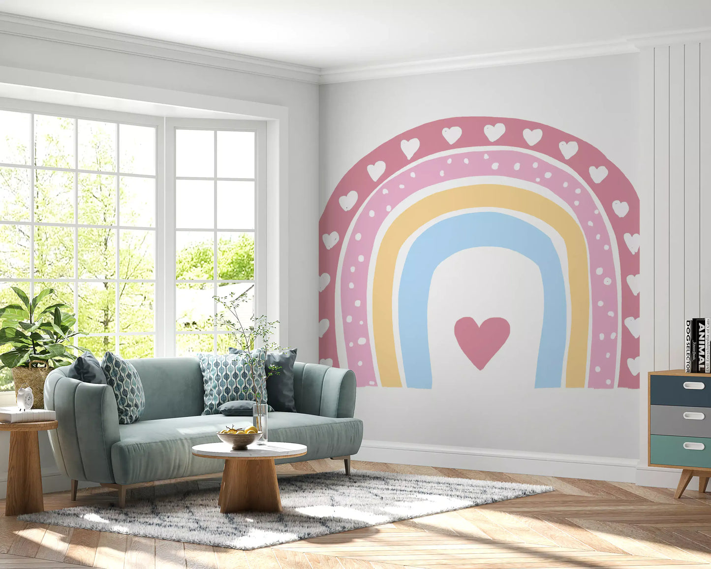 Soft Pastel Rainbow Heart Arch Wall Mural