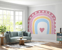 Soft Pastel Rainbow Heart Arch Wall Mural