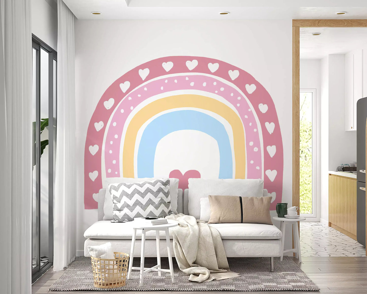 Soft Pastel Rainbow Heart Arch Wall Mural