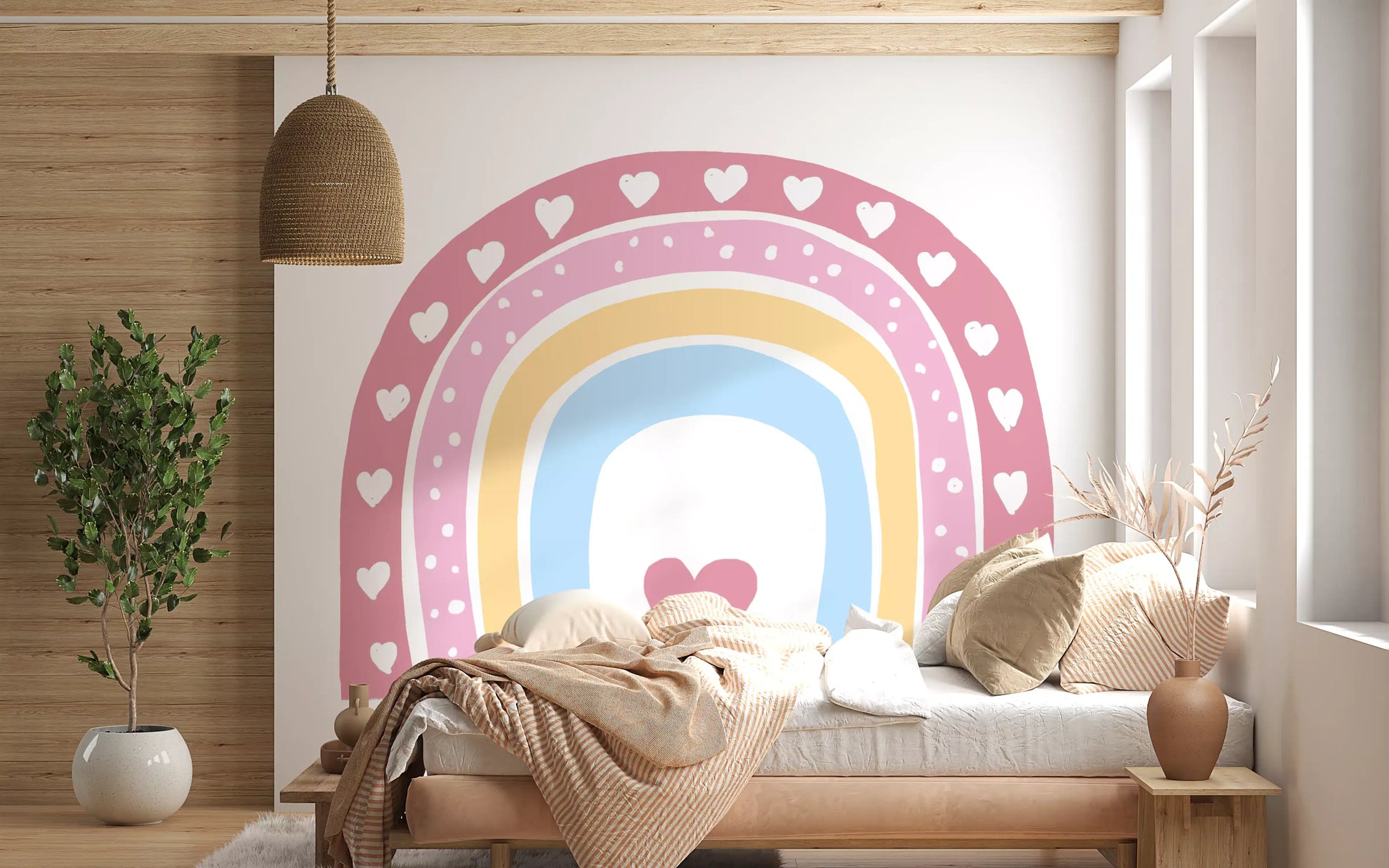 Soft Pastel Rainbow Heart Arch Wall Mural