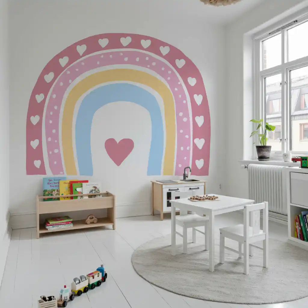 Soft Pastel Rainbow Heart Arch Wall Mural