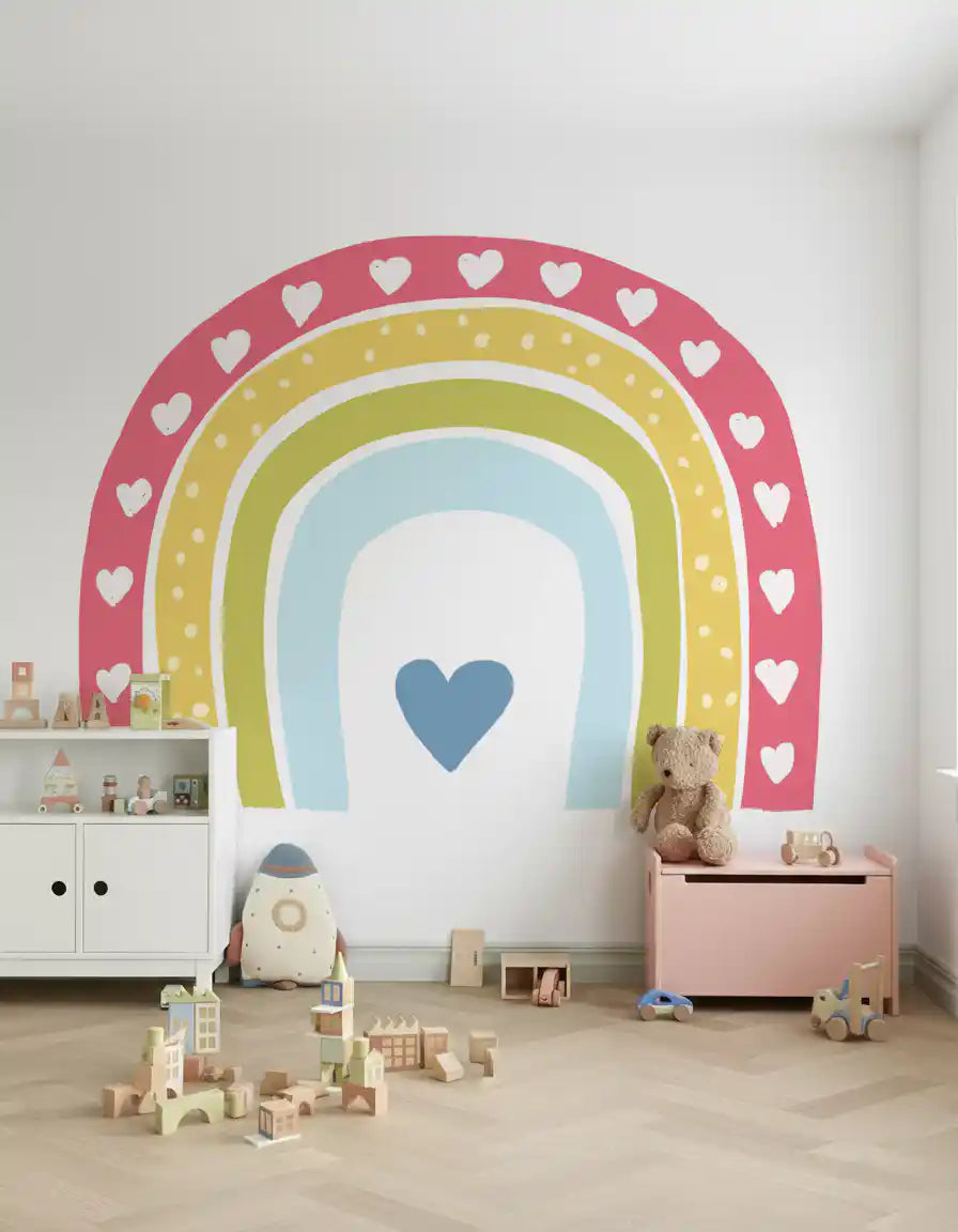 Boho Hearts Rainbow Motif Wall Mural