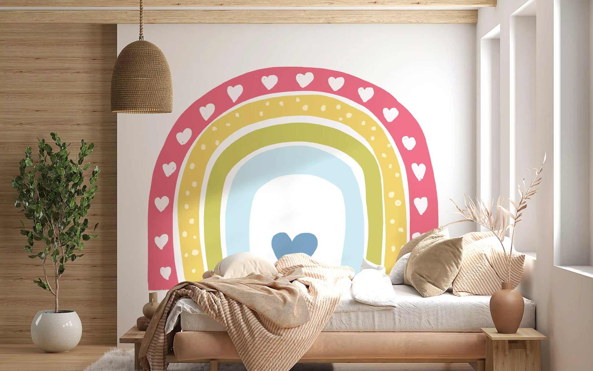 Boho Hearts Rainbow Motif Wall Mural