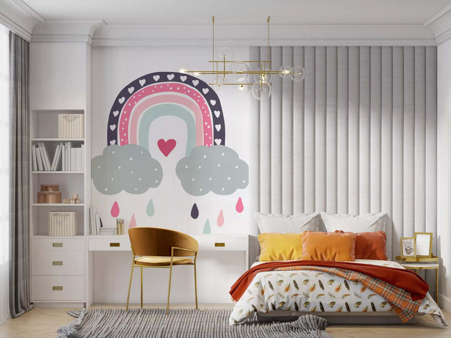 Heart-Filled Rainbow Nursery Whimsy Wall Mural