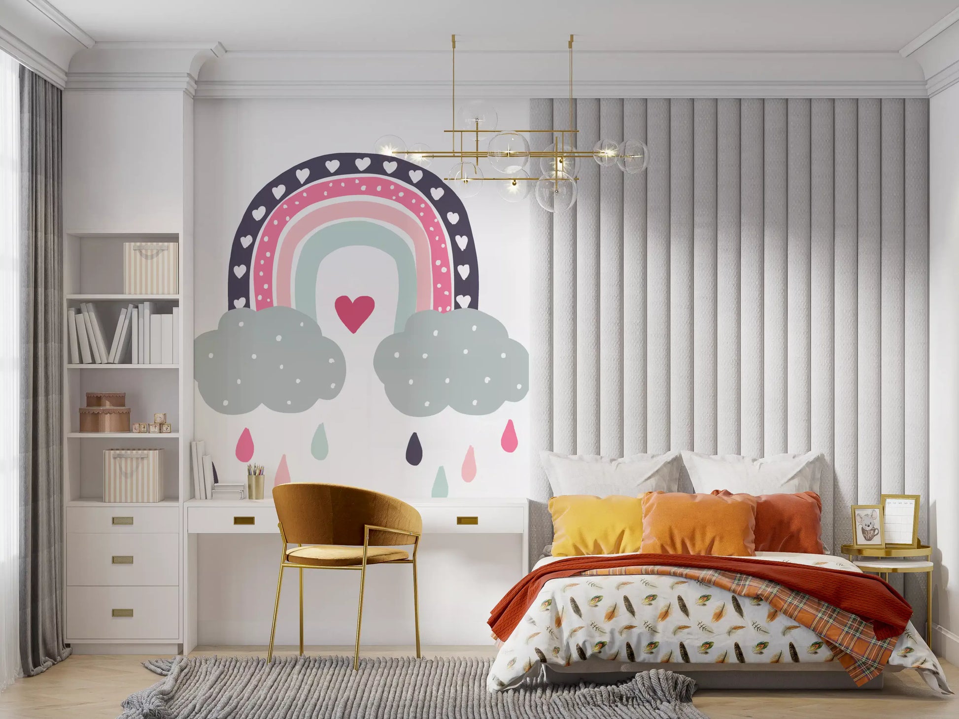 Heart-Filled Rainbow Nursery Whimsy Wall Mural