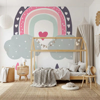 Heart-Filled Rainbow Nursery Whimsy Wall Mural