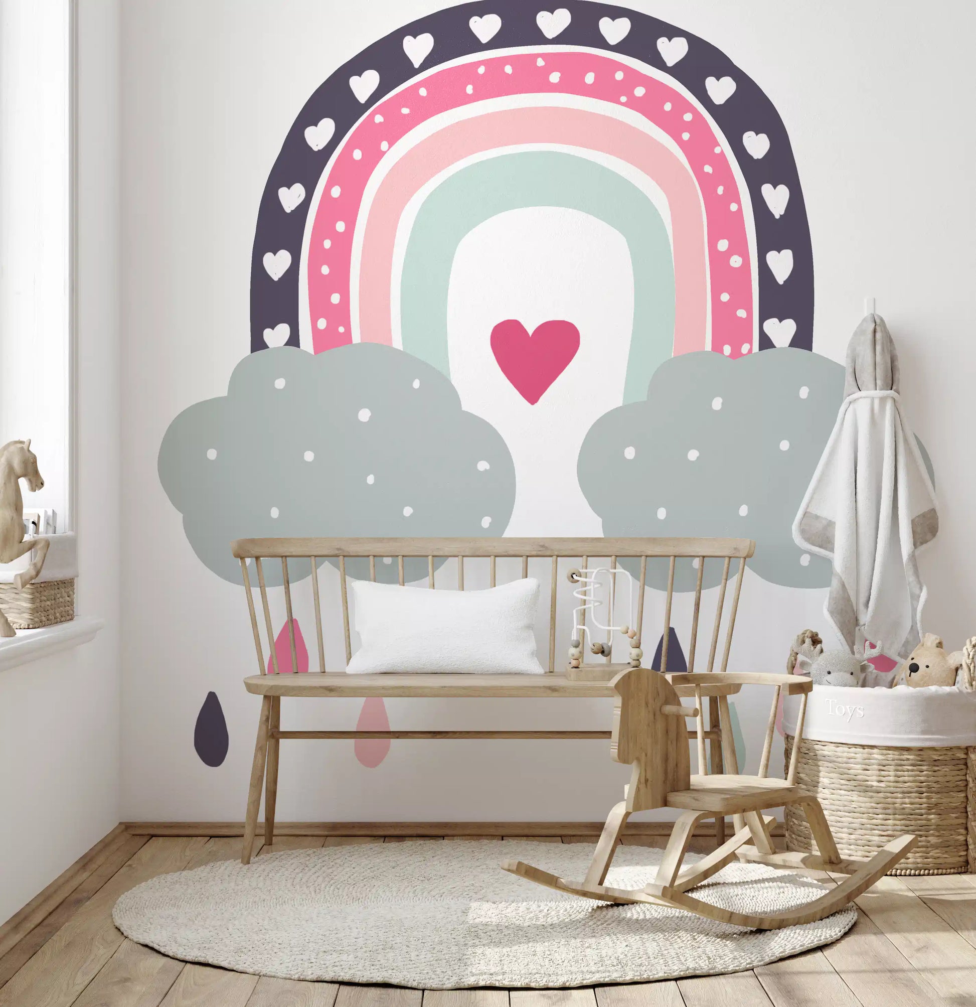 Heart-Filled Rainbow Nursery Whimsy Wall Mural
