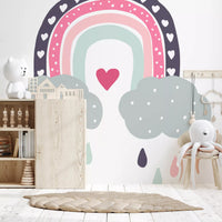 Heart-Filled Rainbow Nursery Whimsy Wall Mural