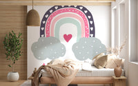 Heart-Filled Rainbow Nursery Whimsy Wall Mural