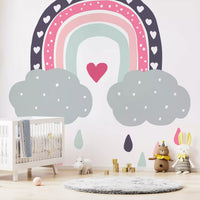 Heart-Filled Rainbow Nursery Whimsy Wall Mural