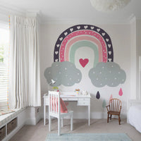 Heart-Filled Rainbow Nursery Whimsy Wall Mural