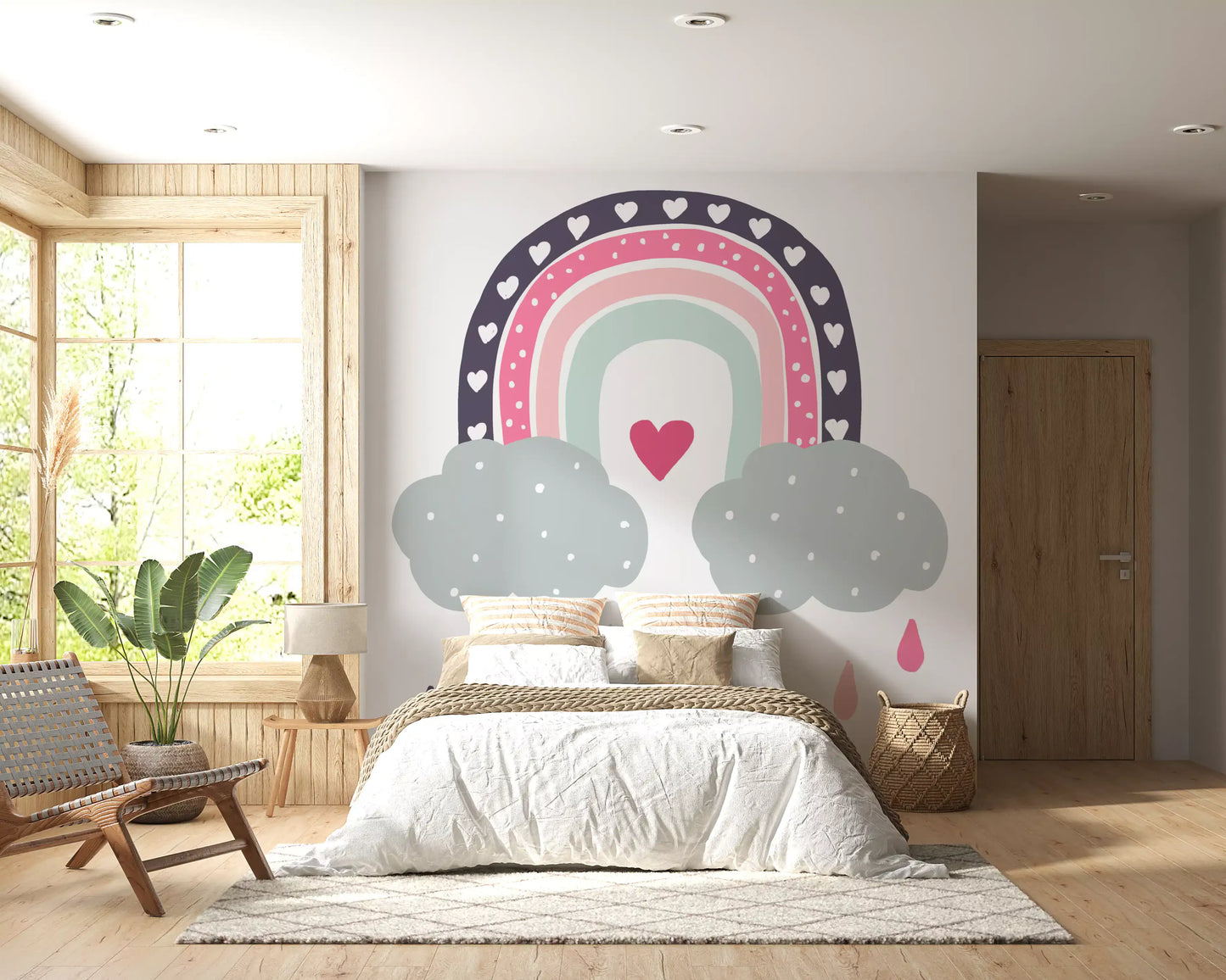 Heart-Filled Rainbow Nursery Whimsy Wall Mural