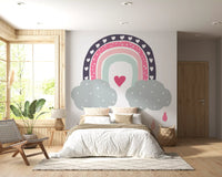 Heart-Filled Rainbow Nursery Whimsy Wall Mural