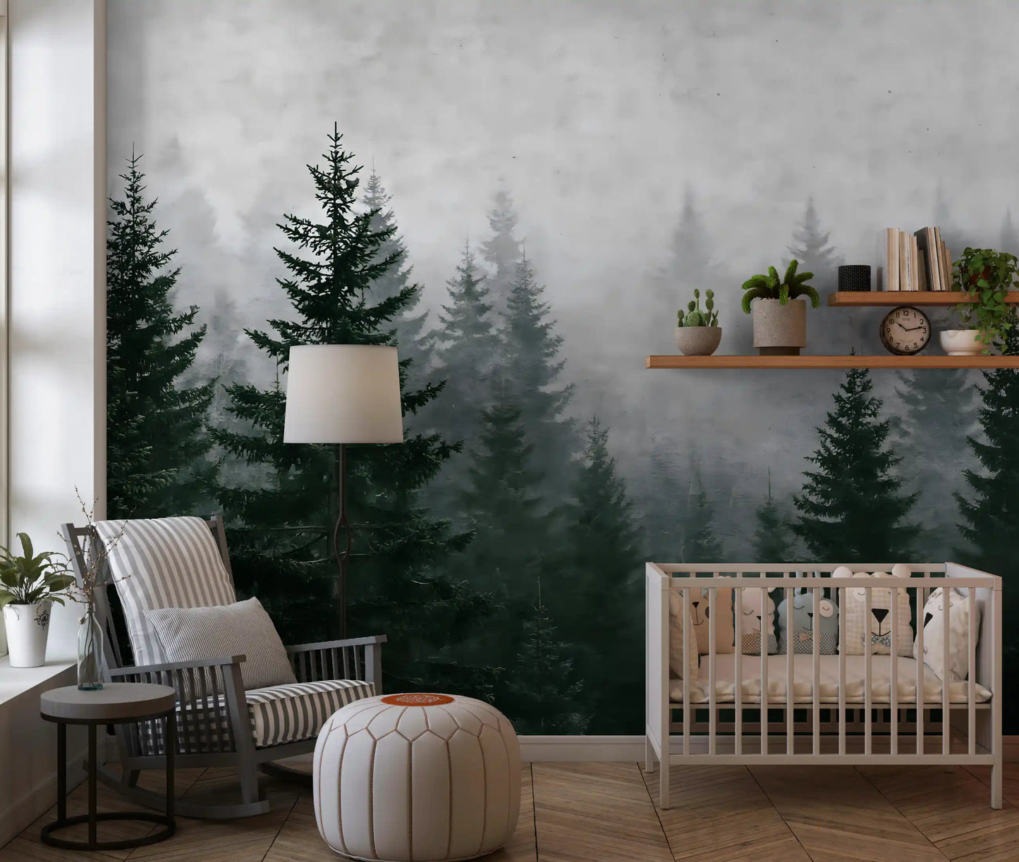 Evergreen Wilderness in Fog Wall Mural