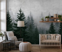 Evergreen Wilderness in Fog Wall Mural