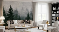 Evergreen Wilderness in Fog Wall Mural