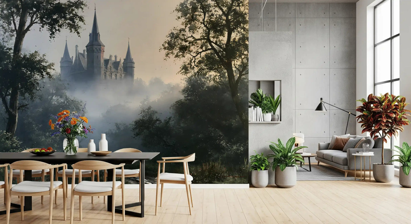 Gothic Chateau in Morning Fog Wall Mural