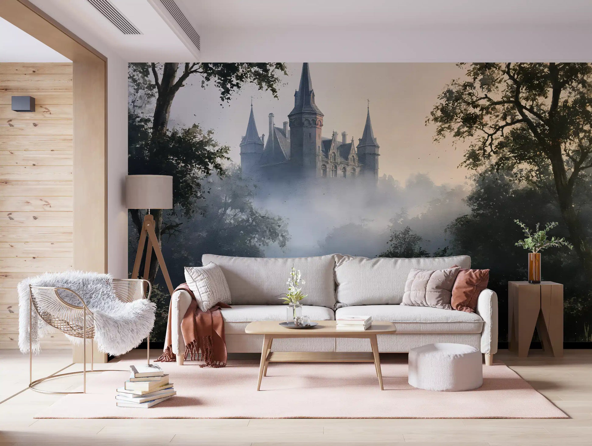 Gothic Chateau in Morning Fog Wall Mural