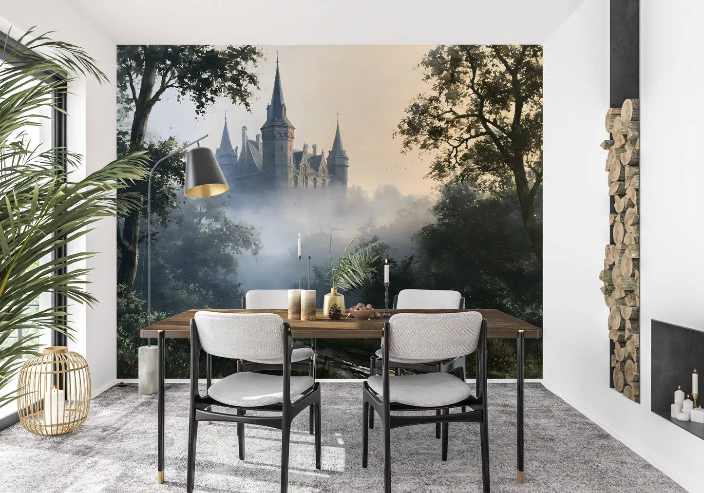 Gothic Chateau in Morning Fog Wall Mural