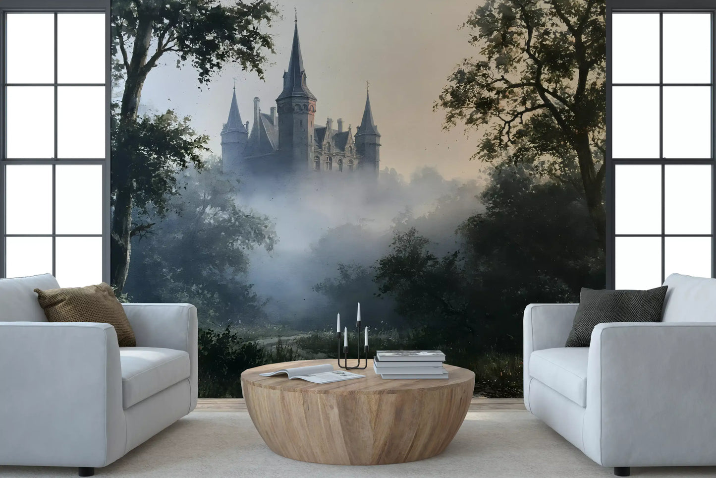 Gothic Chateau in Morning Fog Wall Mural