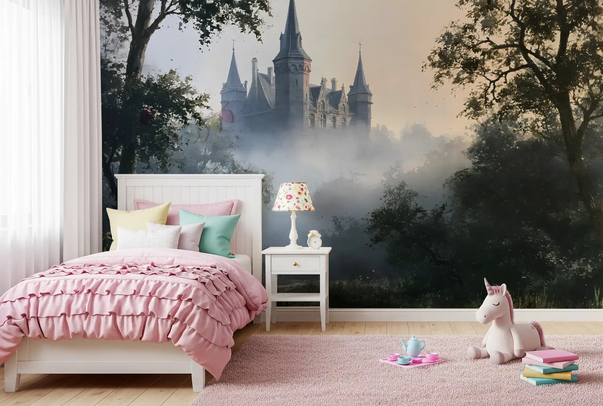 Gothic Chateau in Morning Fog Wall Mural