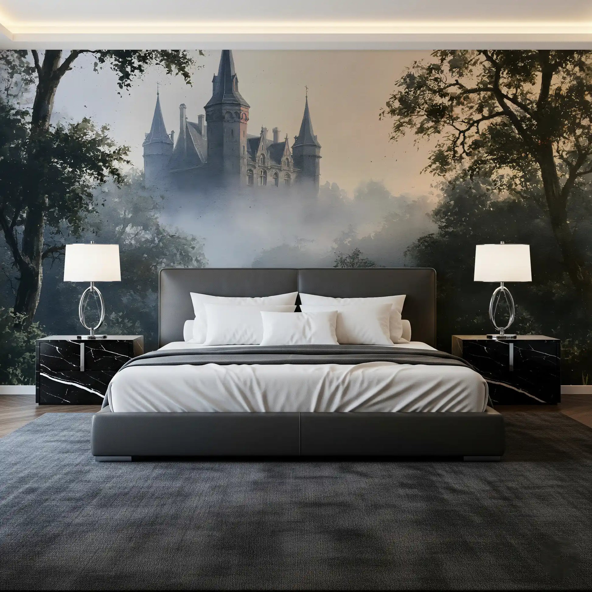 Gothic Chateau in Morning Fog Wall Mural