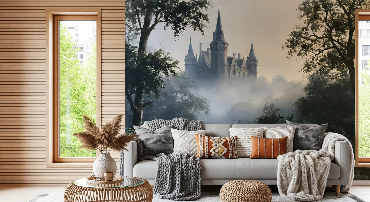Gothic Chateau in Morning Fog Wall Mural