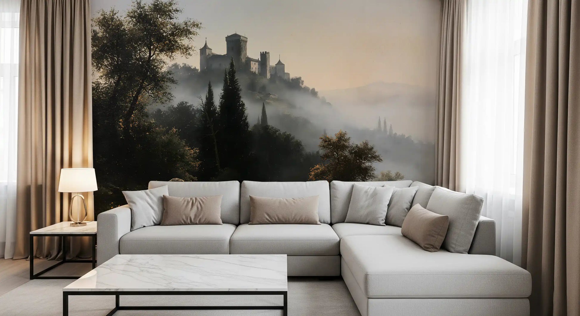 Forgotten Fortress in Morning Mist Wall Mural