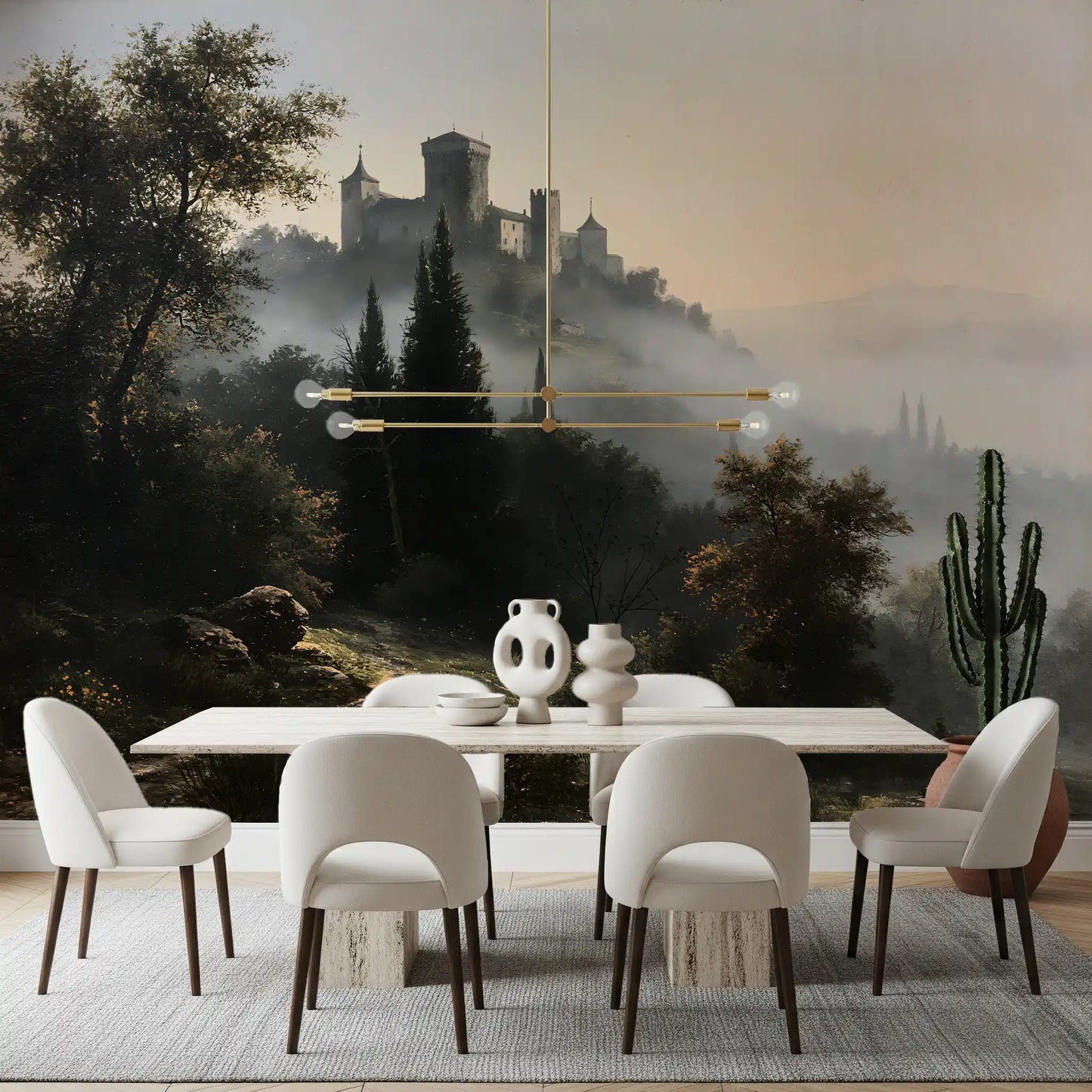 Forgotten Fortress in Morning Mist Wall Mural