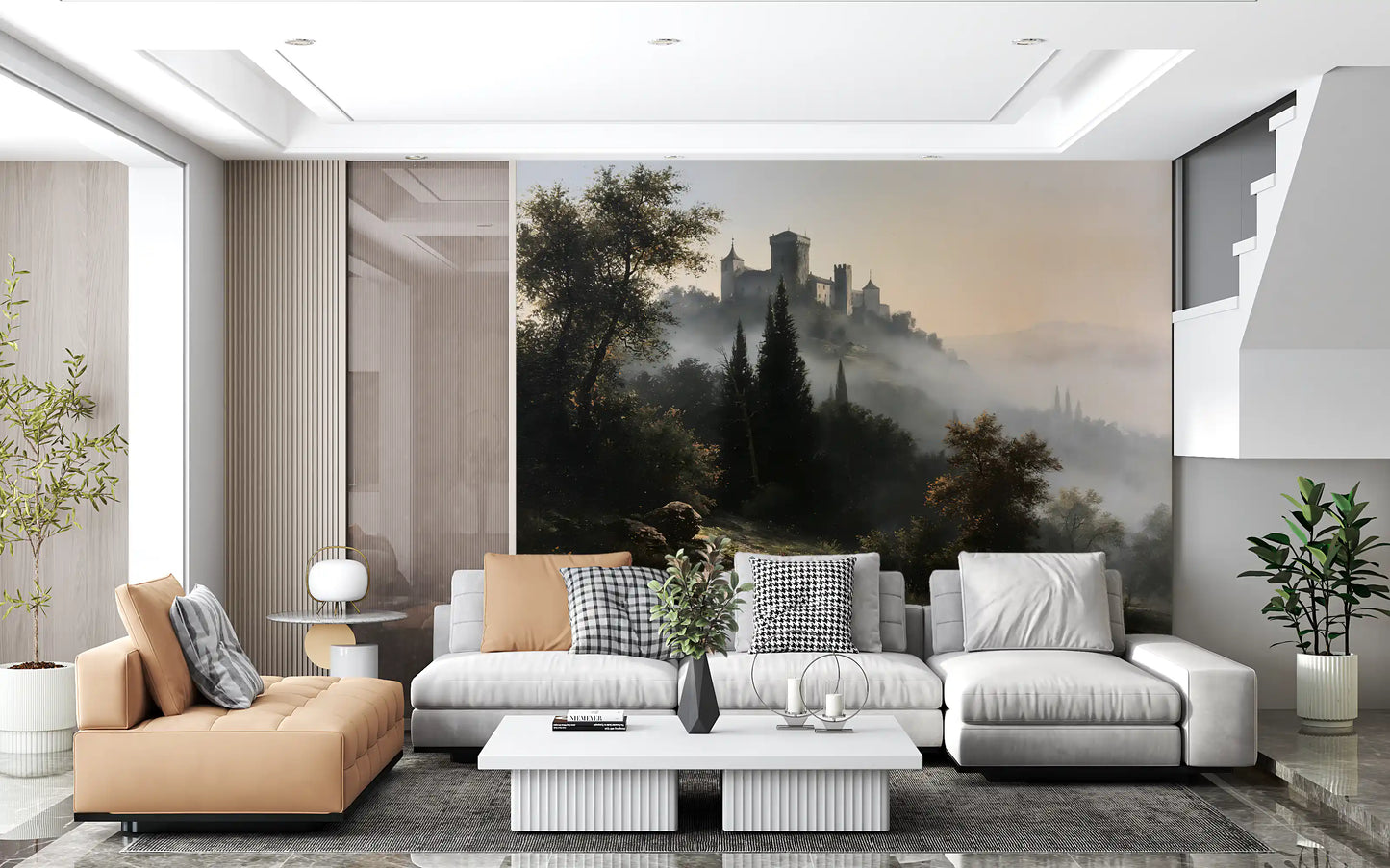 Forgotten Fortress in Morning Mist Wall Mural