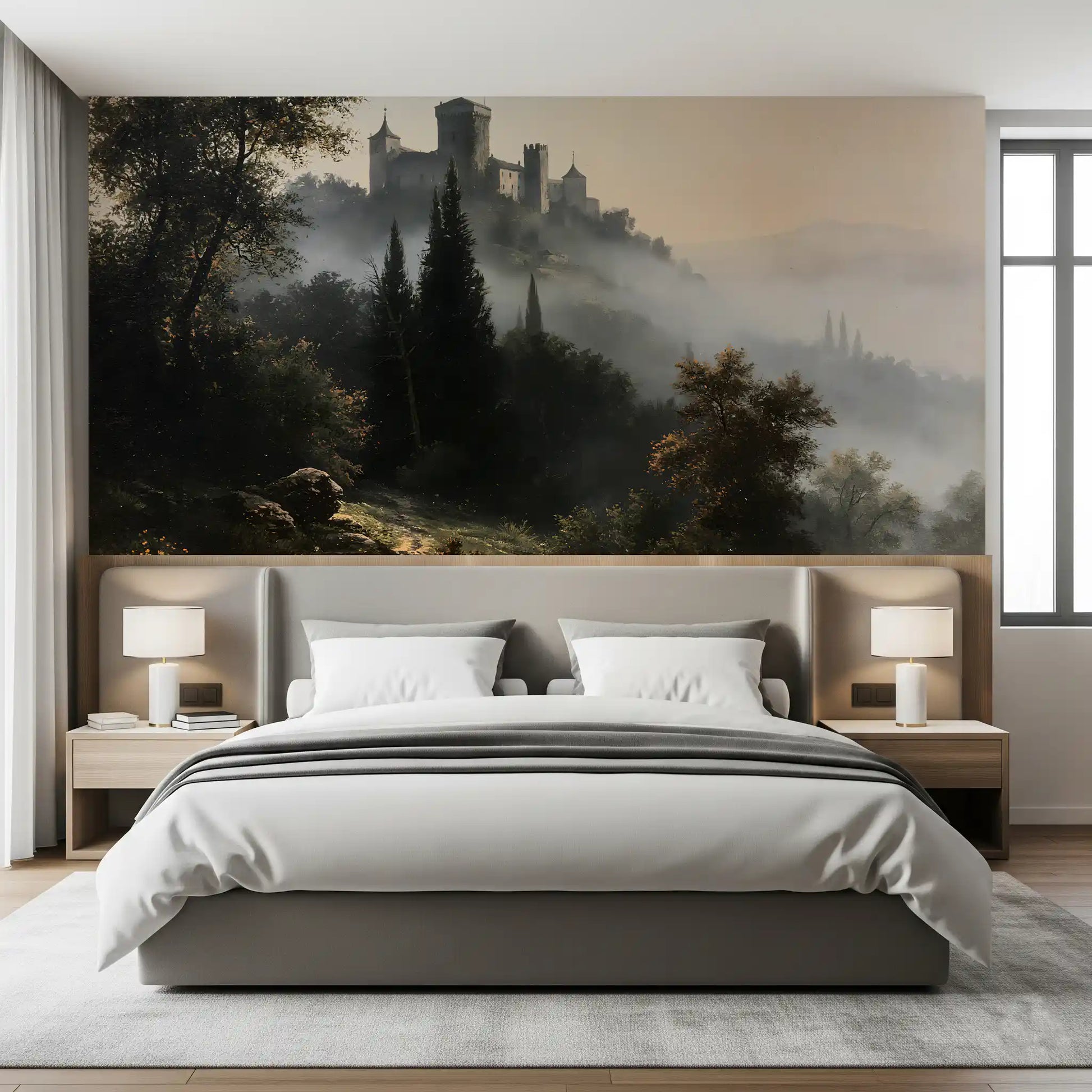 Forgotten Fortress in Morning Mist Wall Mural
