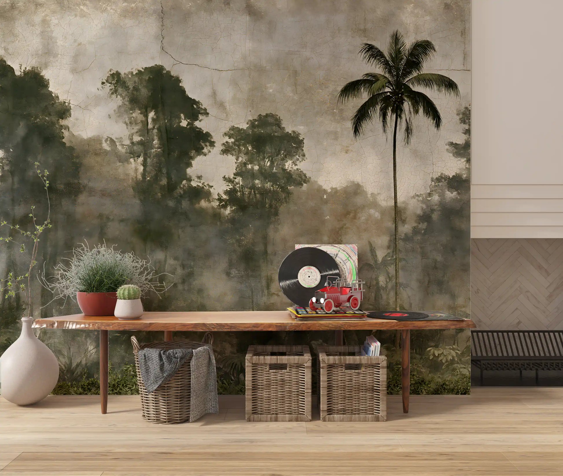 Aged Tropical Forest Silhouette Wall Mural