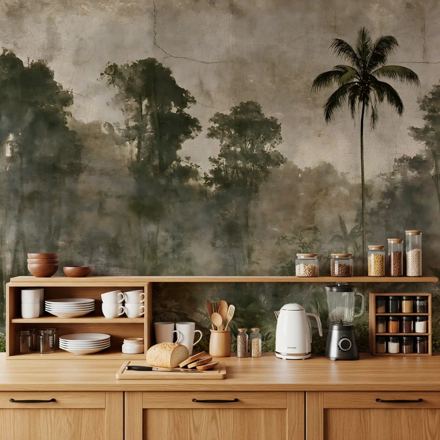 Aged Tropical Forest Silhouette Wall Mural