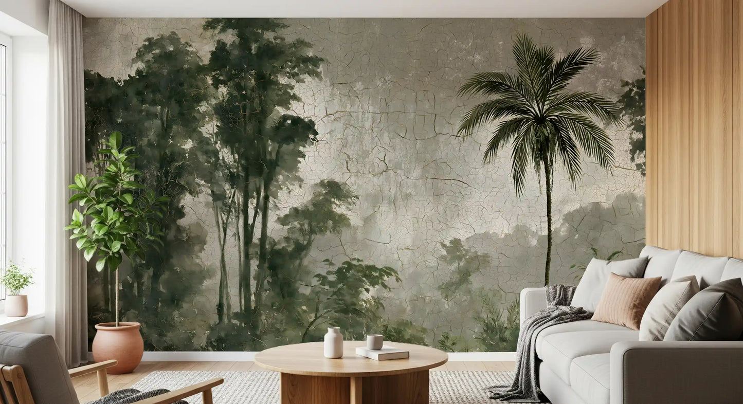Vintage Palm Forest Distressed Canvas Wall Mural