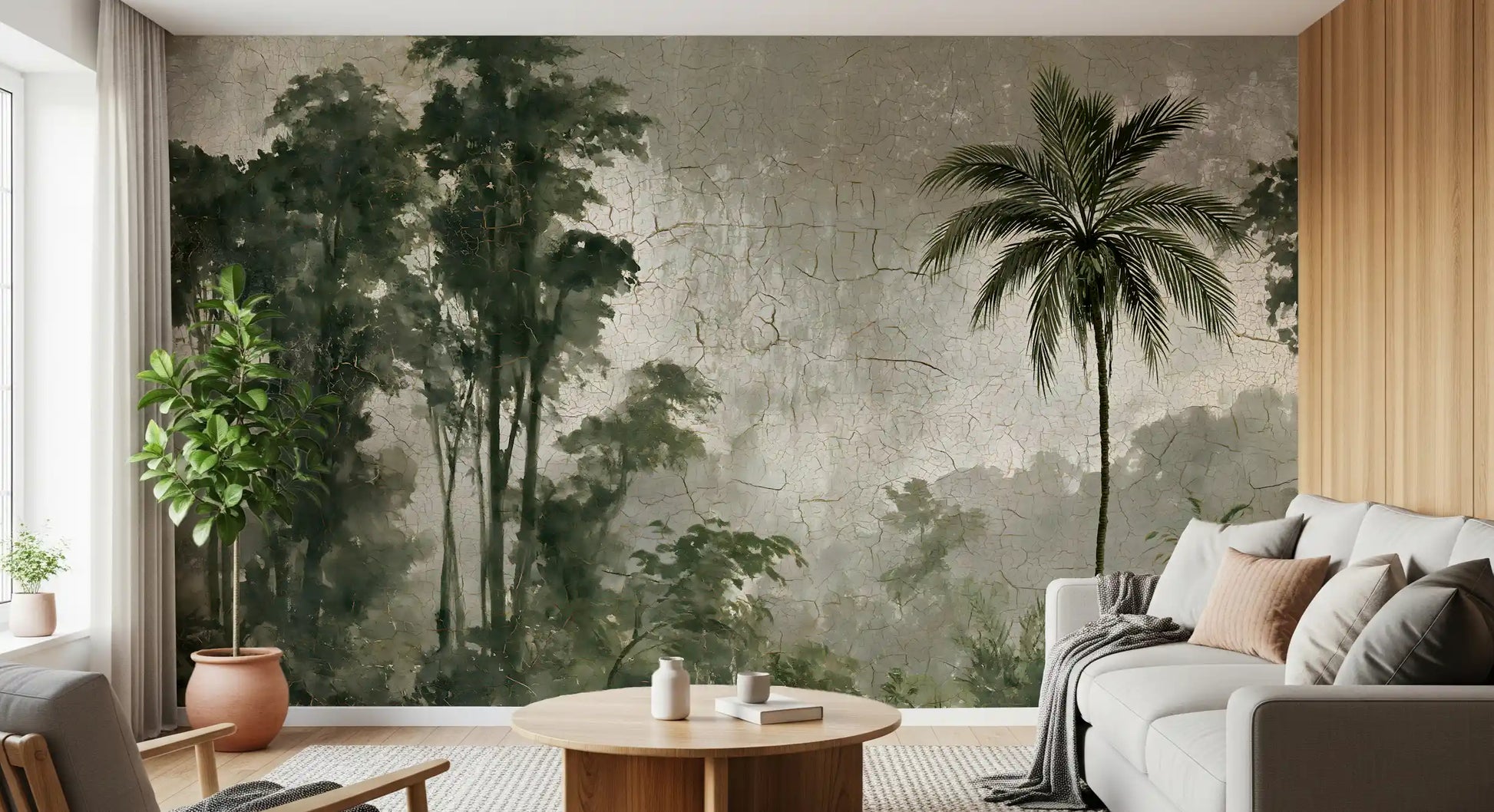 Vintage Palm Forest Distressed Canvas Wall Mural
