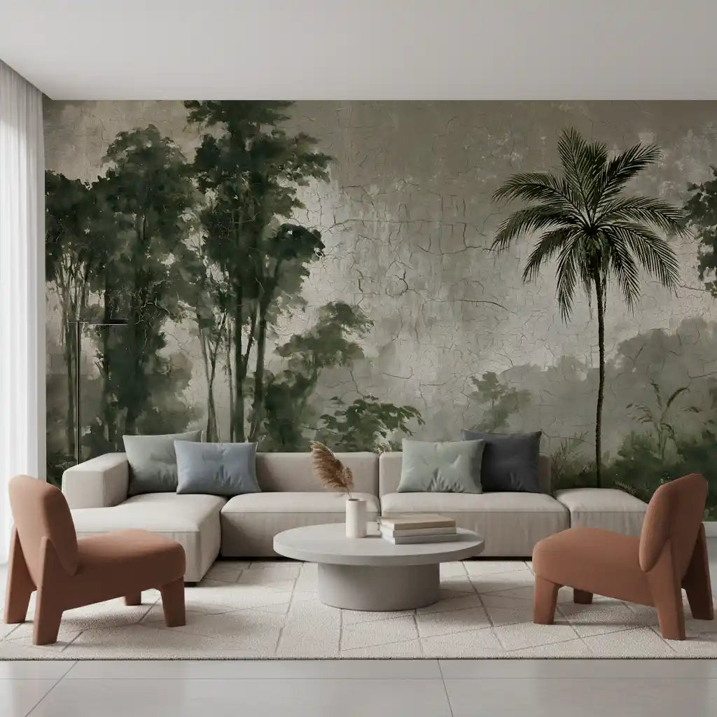 Vintage Palm Forest Distressed Canvas Wall Mural