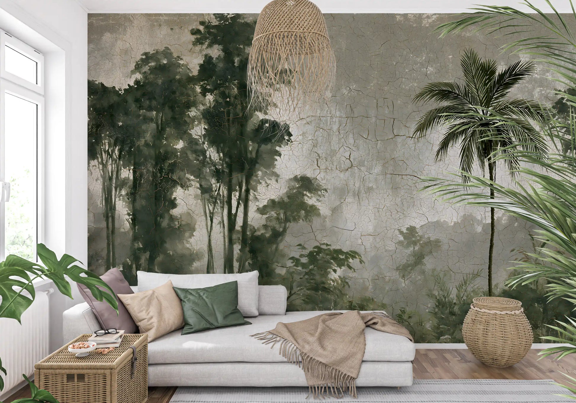 Vintage Palm Forest Distressed Canvas Wall Mural